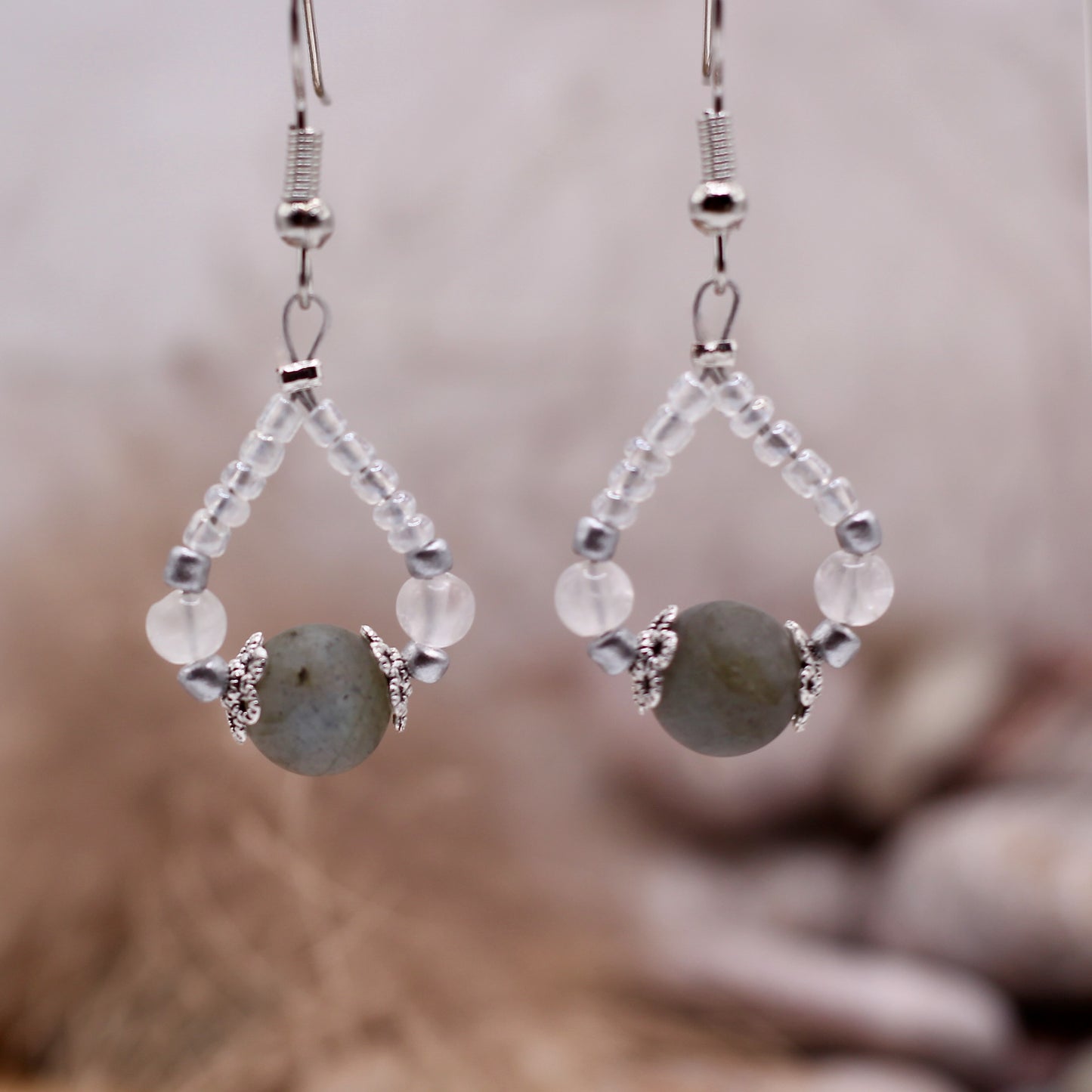 'Luna Dewdrops' earrings with labradorite and moonstone
