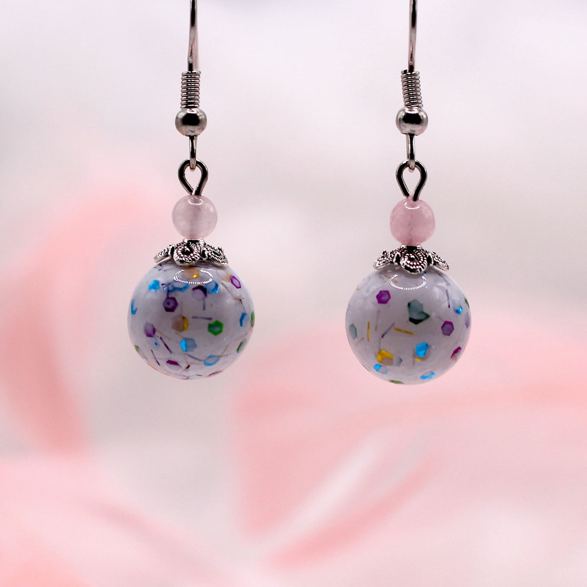 Oorbellen 'Sugar Sparkle' met rozenkwarts