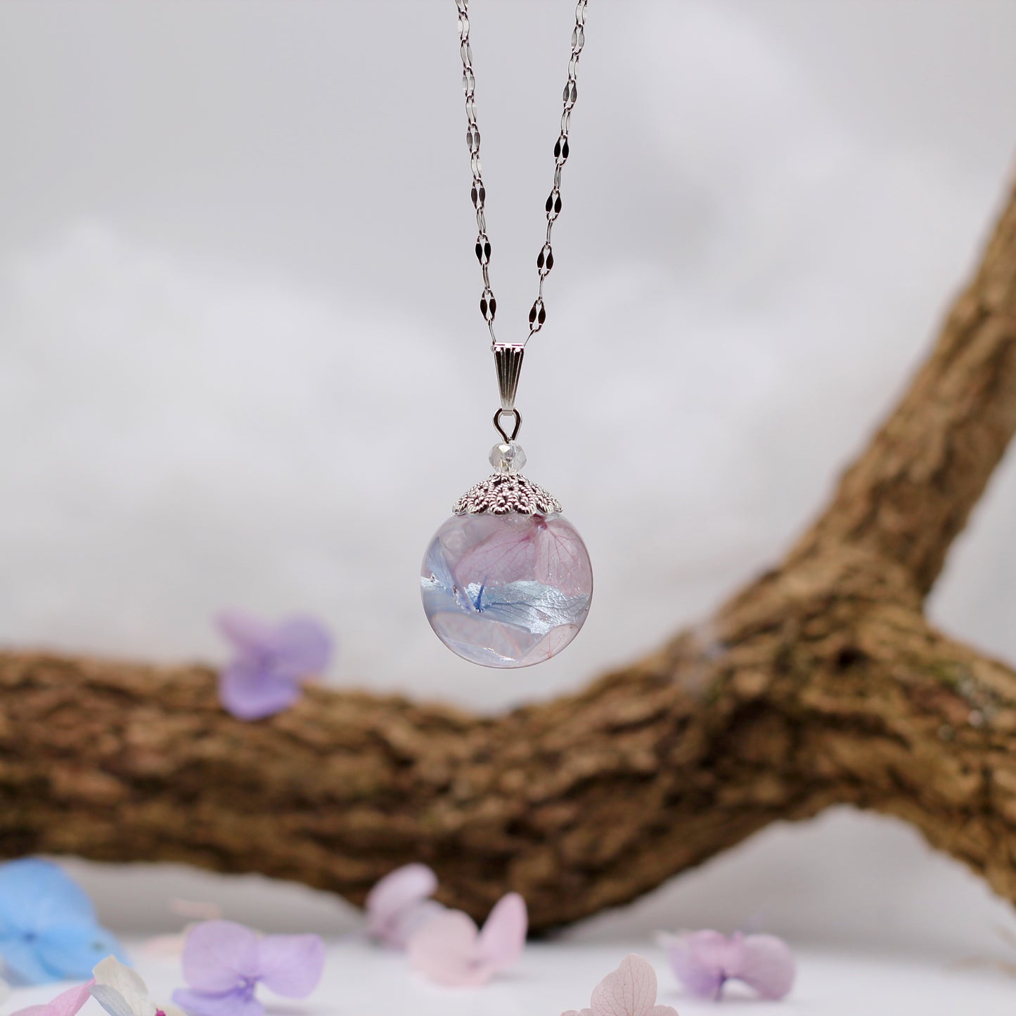 Ketting 'Sweet' met gedroogde hortensia