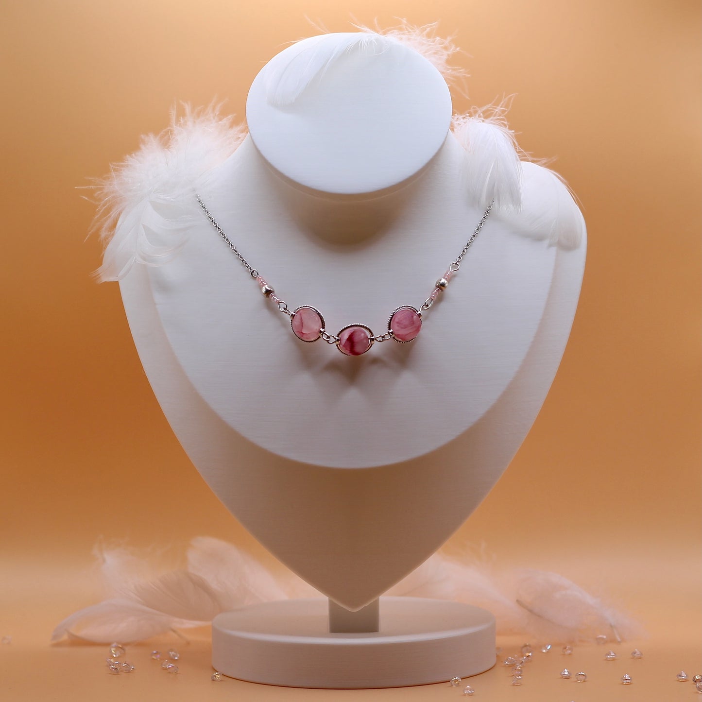 Ketting 'Rose Velvet' met roze jaspis