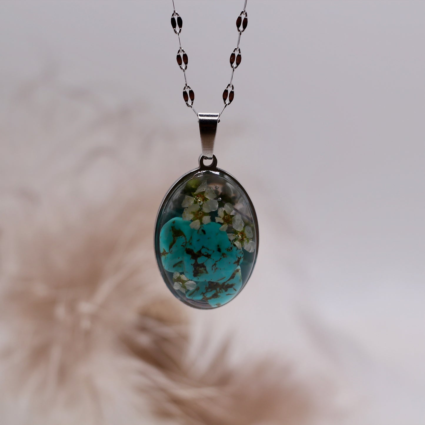 Ketting met Turkoois en droogbloempjes