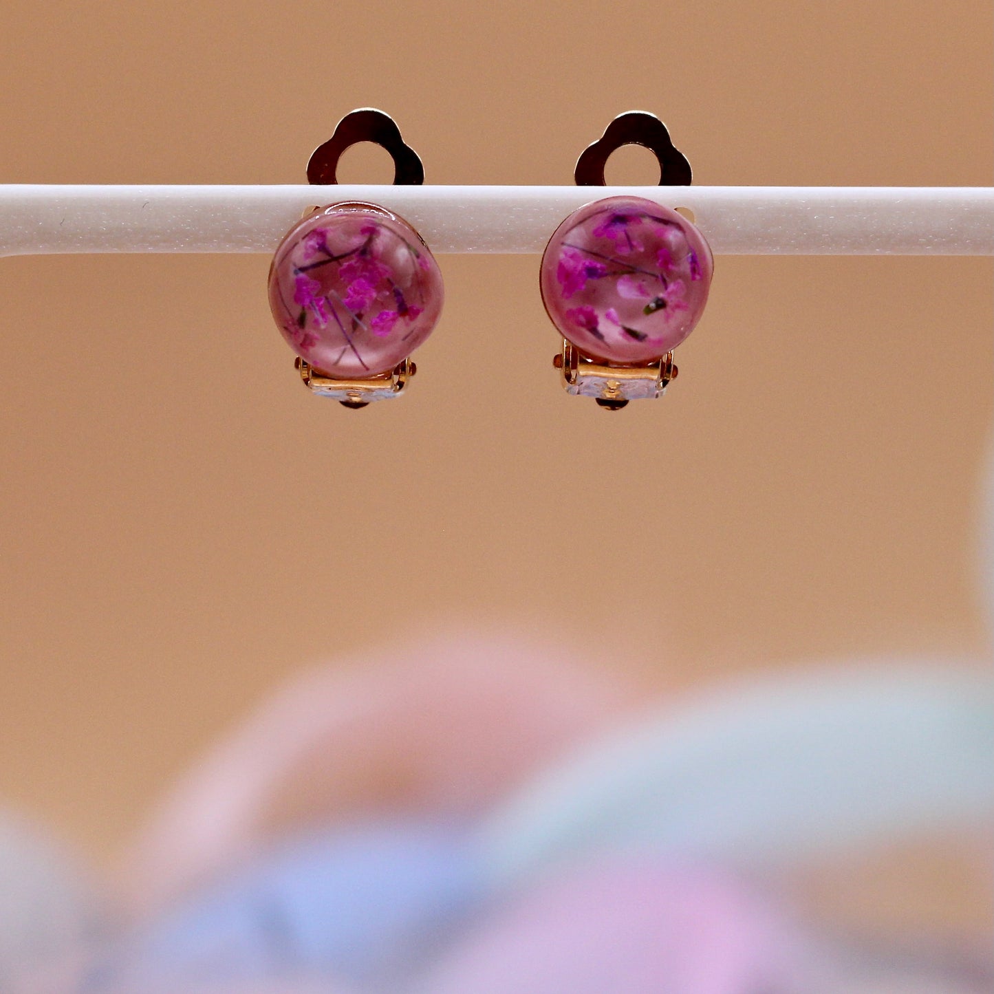 Oorbellen clips 'Pink Rose'