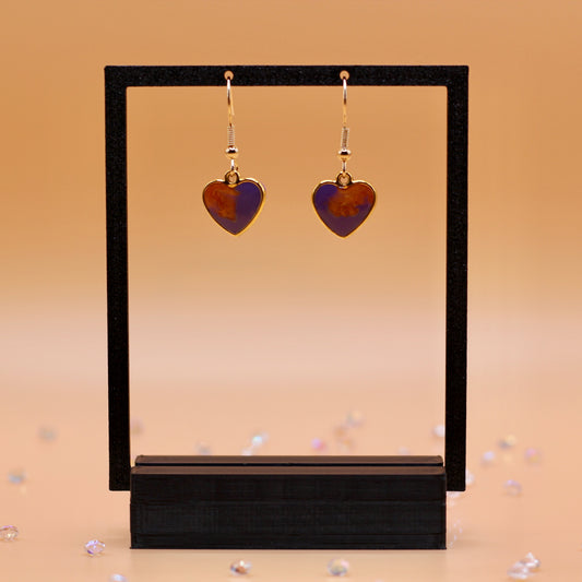 Oorbellen met hartje paars en goud
