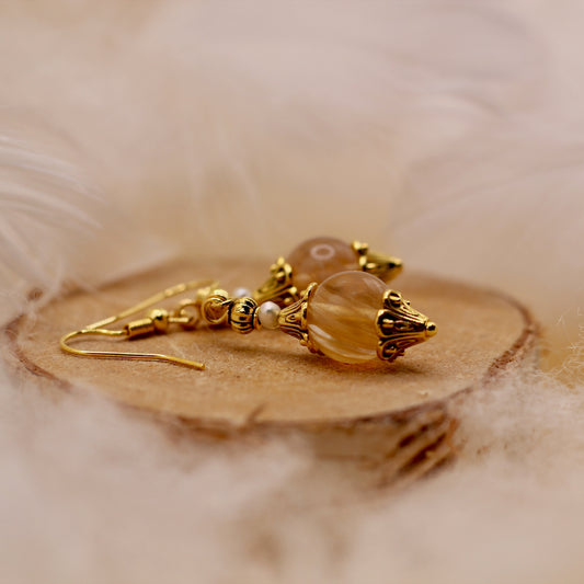 'Saffron Glow' Earrings with Citrine and Freshwater Pearl
