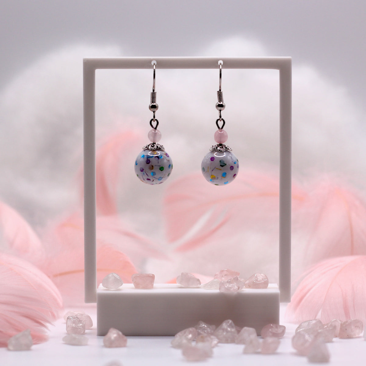 Oorbellen 'Sugar Sparkle' met rozenkwarts