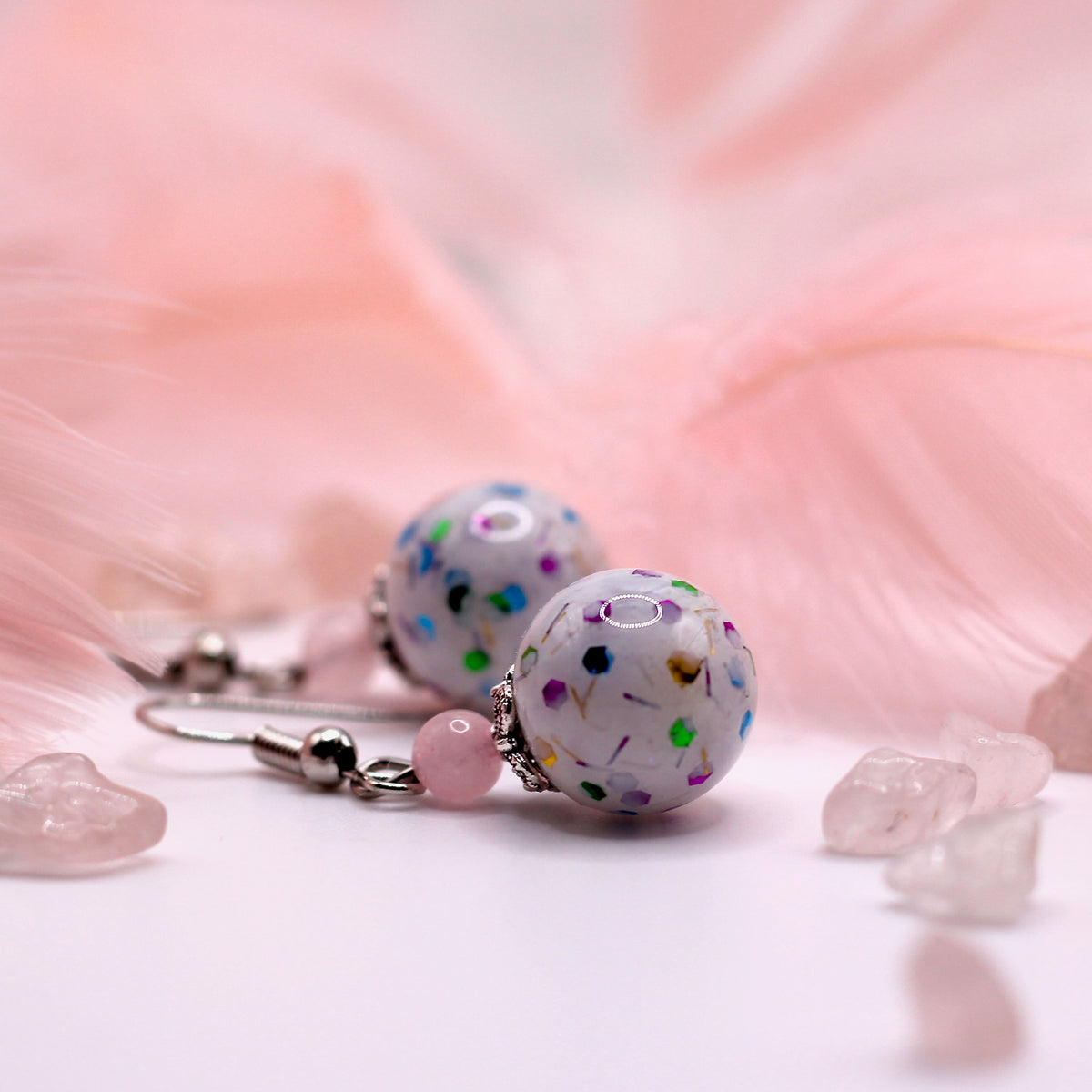 Oorbellen 'Sugar Sparkle' met rozenkwarts